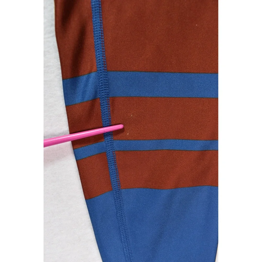 Alo Yoga High Waist Colorblock Striped Leggings Blue Rust Orange Small