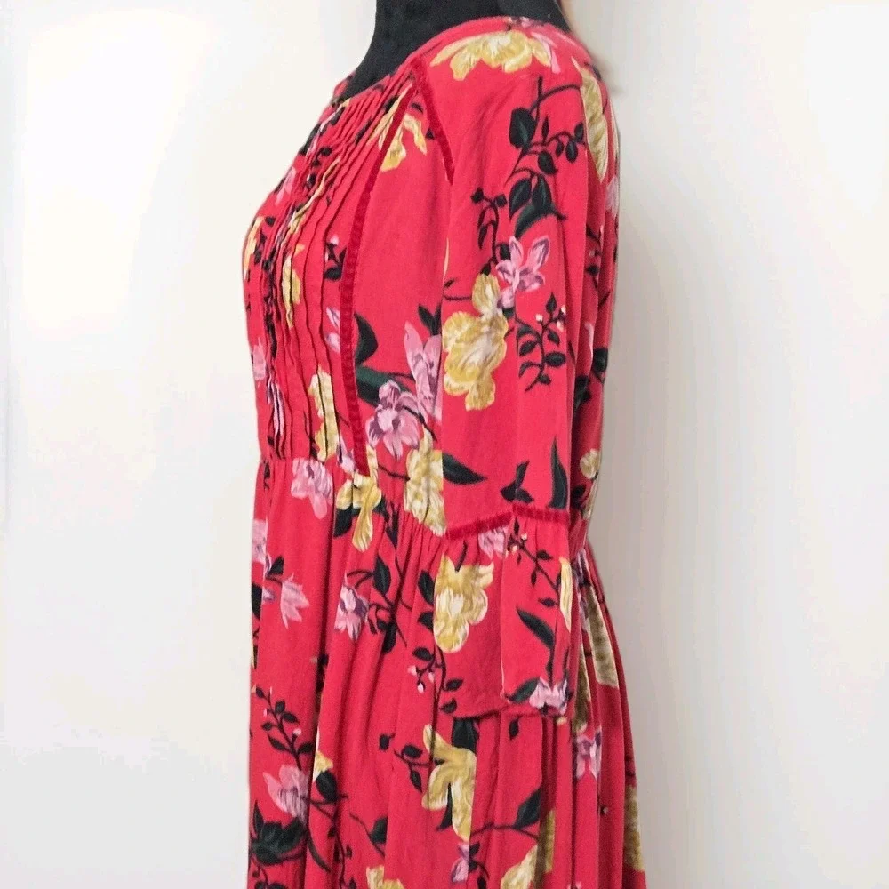 Old Navy 3/4 Bell Sleeve Pleated Red Floral Dress Youth XXL (16) Ad Small Travel