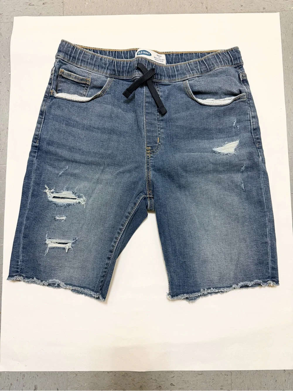 Old Navy Blue Distressed Denim Drawstring Kids Shorts Youth Boys Size L 14-16
