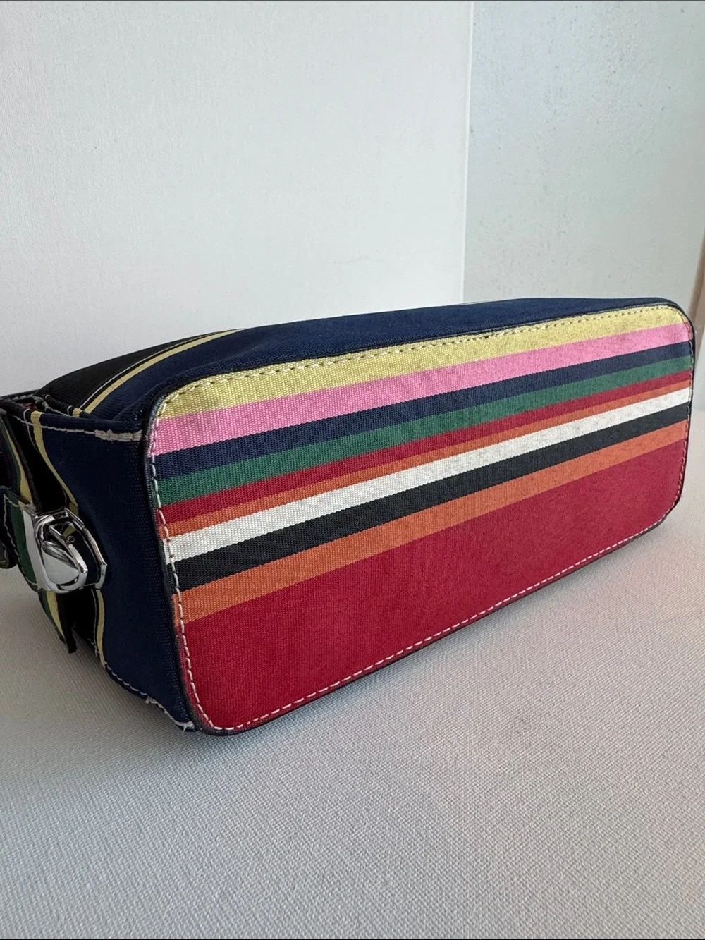 Vintage Kate Spade Striped Nylon Patent Leather Baguette Shoulder Bag Y2K