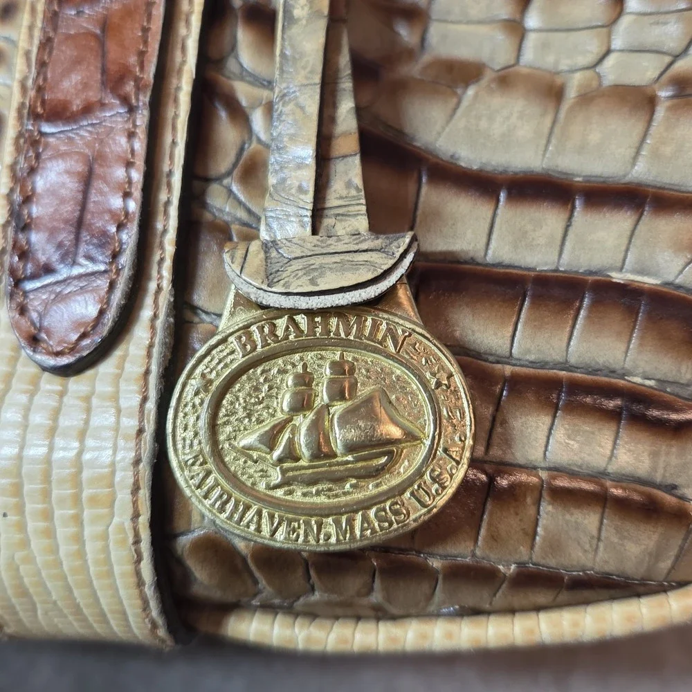 BRAHMIN VINTAGE TRI-COLOR ITALIAN LEATHER HANDBAG Croc embossed classic