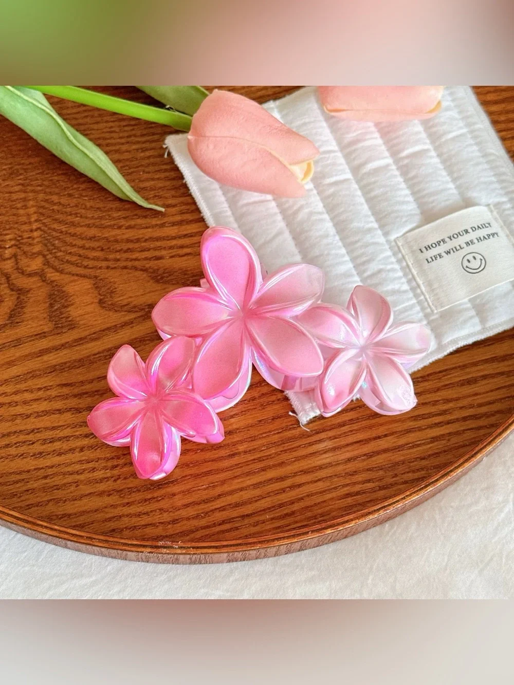 Pink Flower Hair Clips for Kids - Set of 3