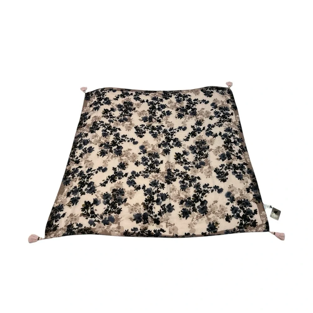 J. Jill Pure Jill Taupe‎ Purple Floral Lightweight Rectangle Tassel Scarf 39x40