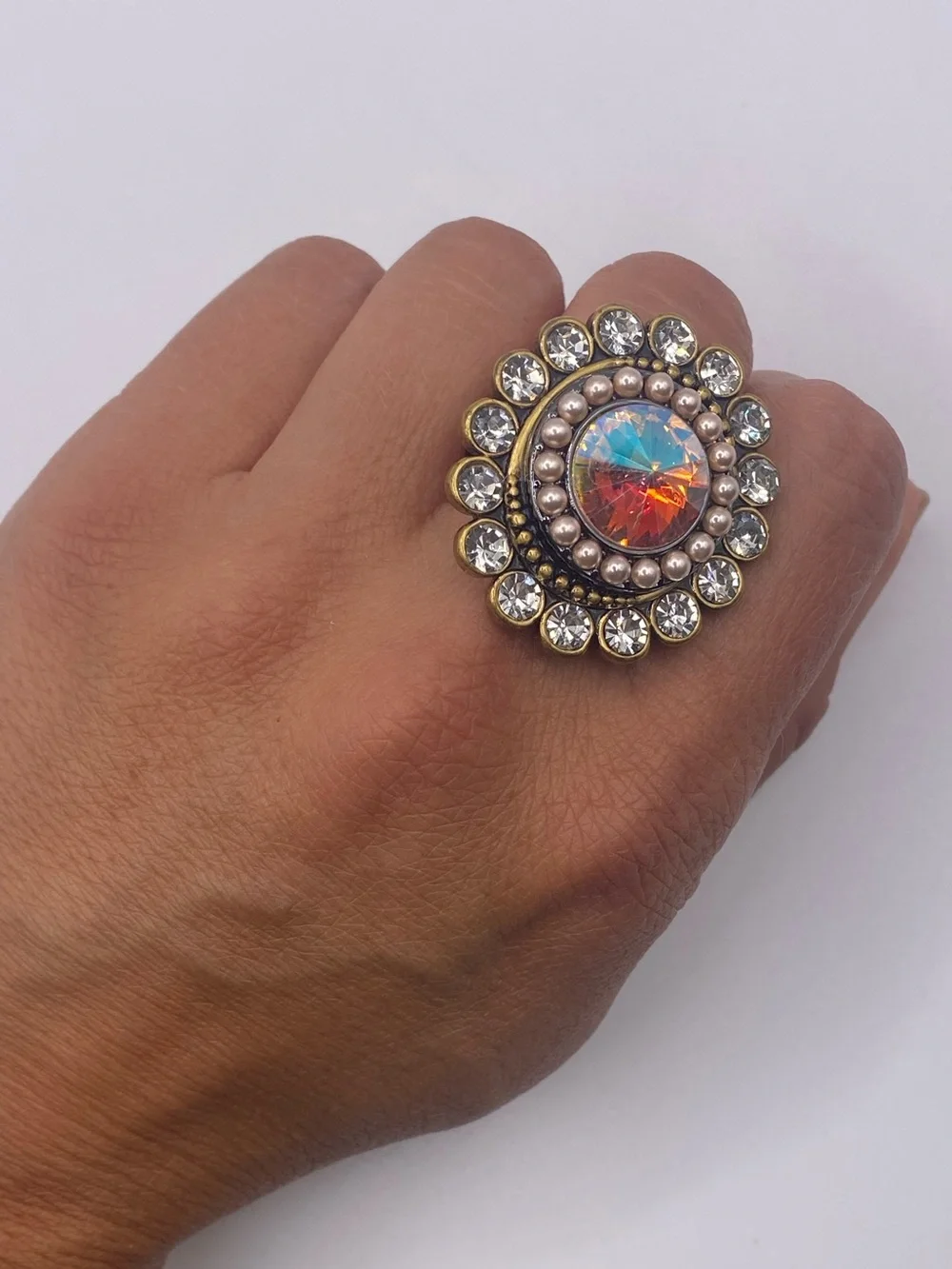 Kurt Geiger OCTAVIA RING Brass Crystal Size 7