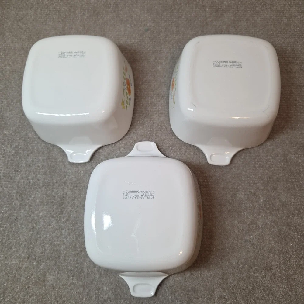 VINTAGE Corning WILDFLOWER Set of 3 Petite Pan P-43B Casserole 1 3/4 cup No Lids