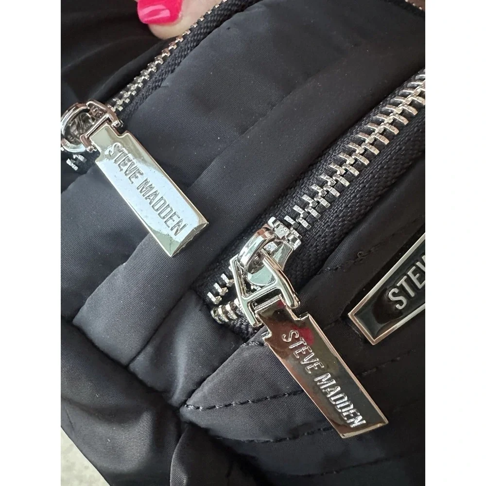 Steve Madden Aurora Quilted Sling Backpack w/ Coin Purse Black