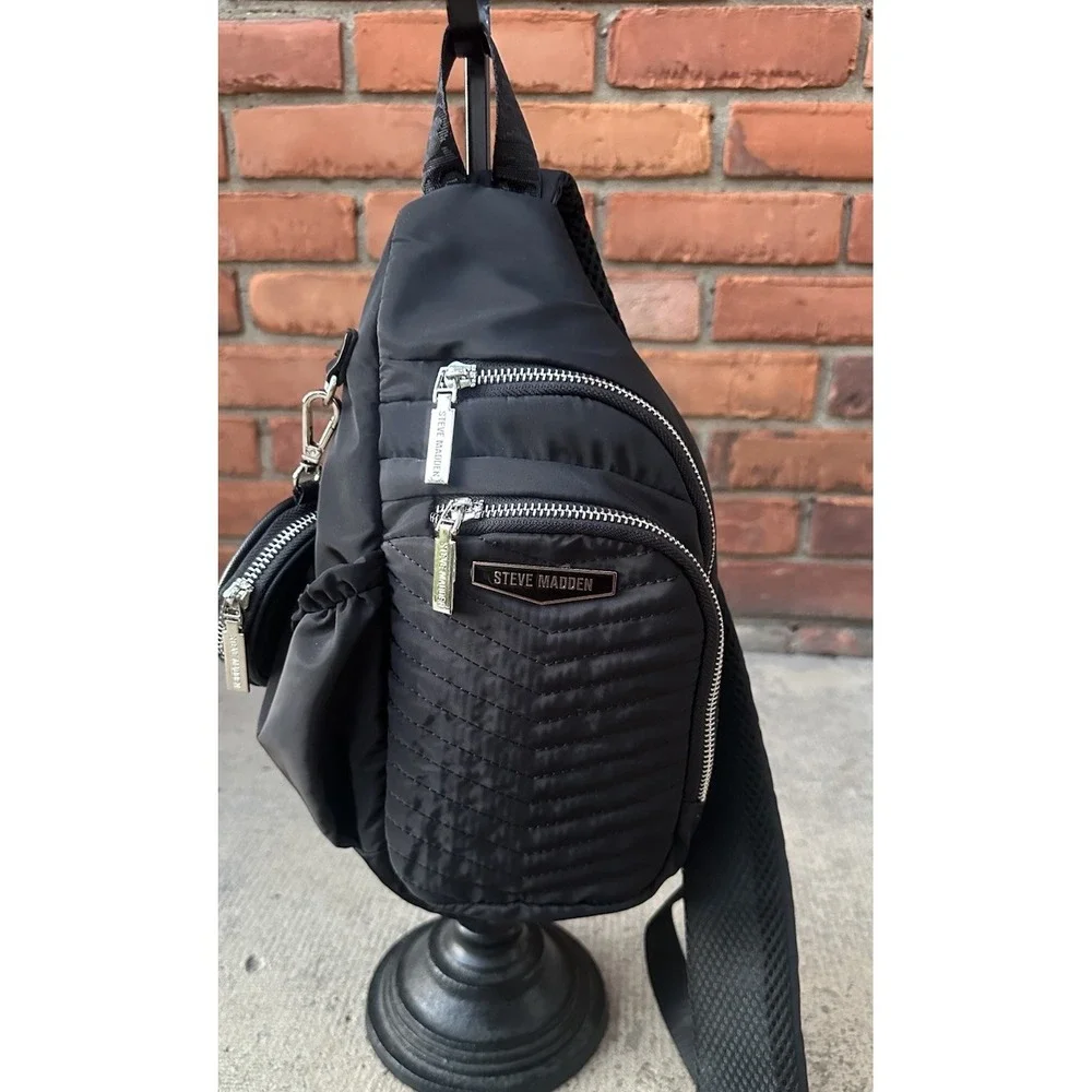 Steve Madden Aurora Quilted Sling Backpack w/ Coin Purse Black