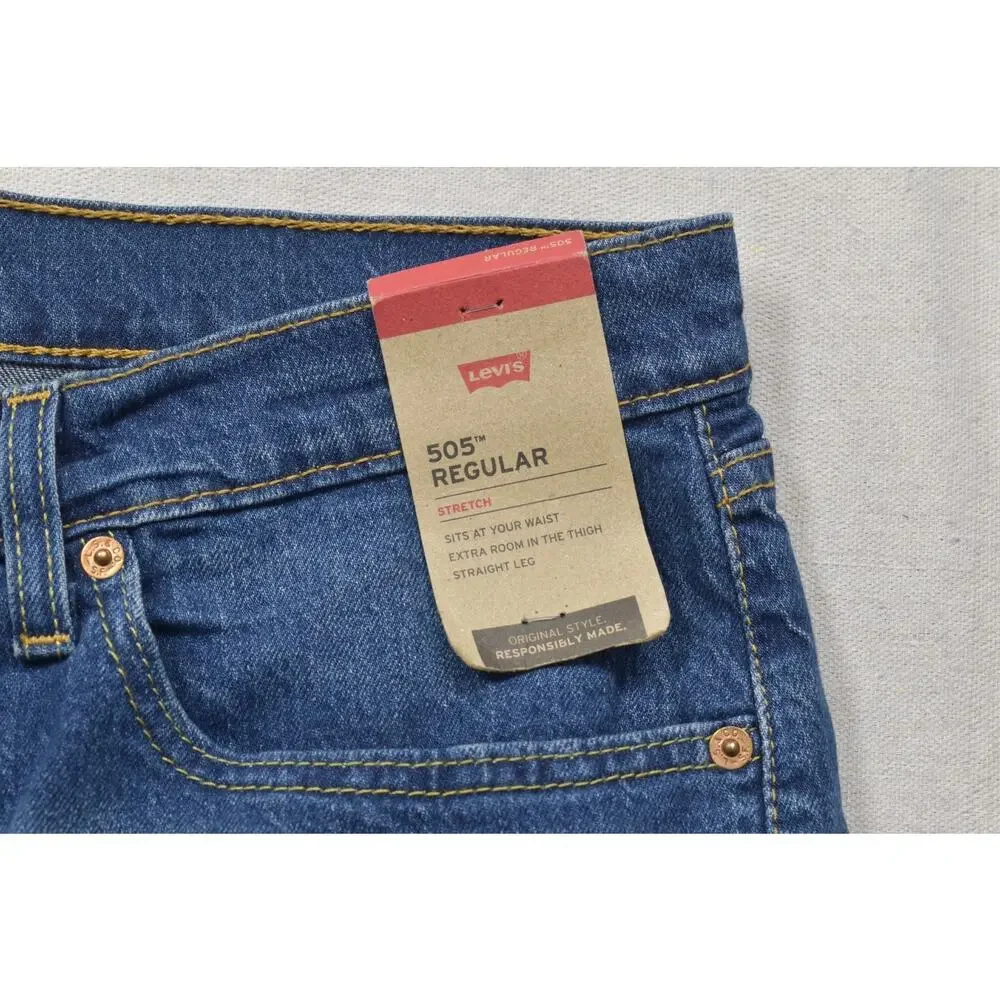NEW Levi's 505 Regular Fit Stretch Blue Jeans Men's Size 34x30 Straight Leg