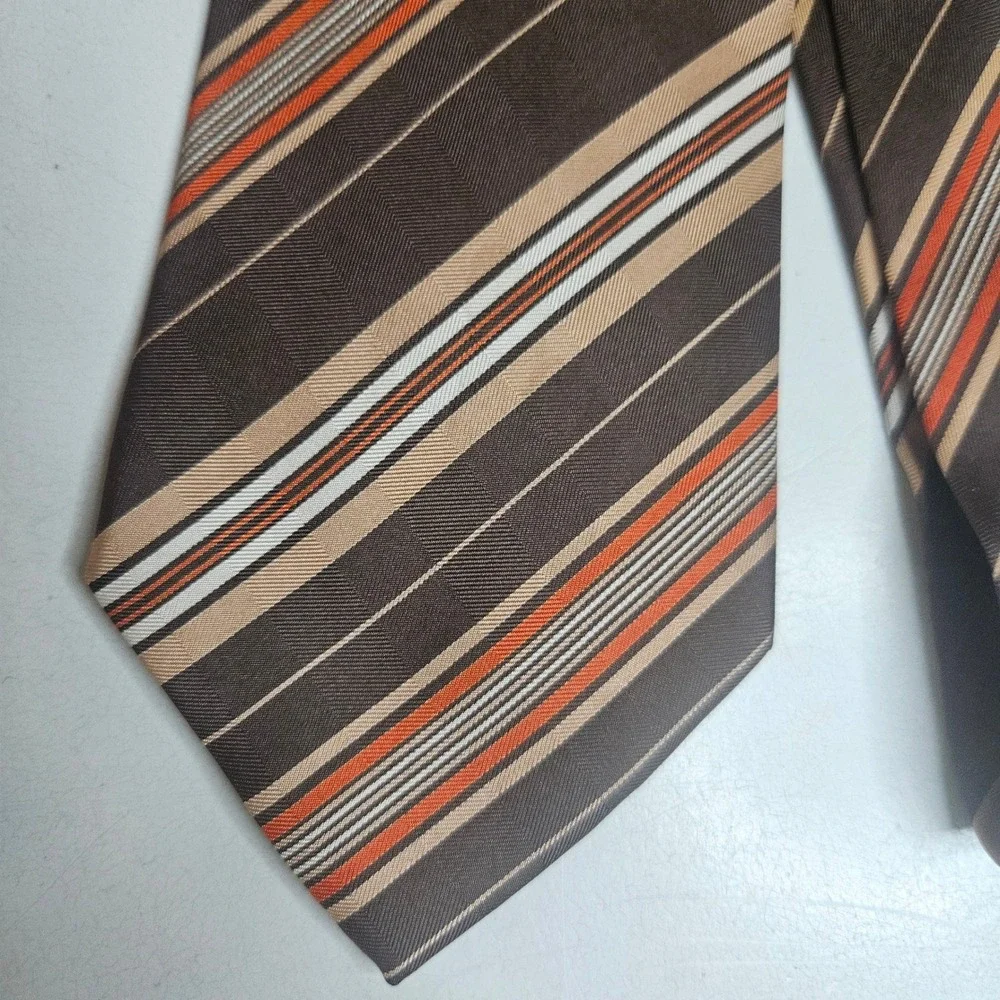 Vintage Christian Dior Monsieur Silk Tie Brown Orange Striped Made in France