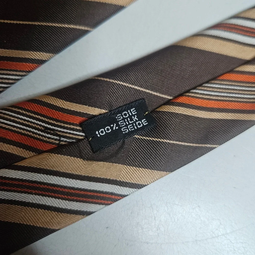 Vintage Christian Dior Monsieur Silk Tie Brown Orange Striped Made in France