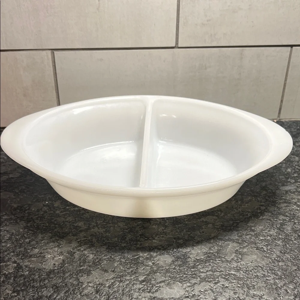 White Divided Serving Dish - 2-Section Oval J-239 Glass Bake