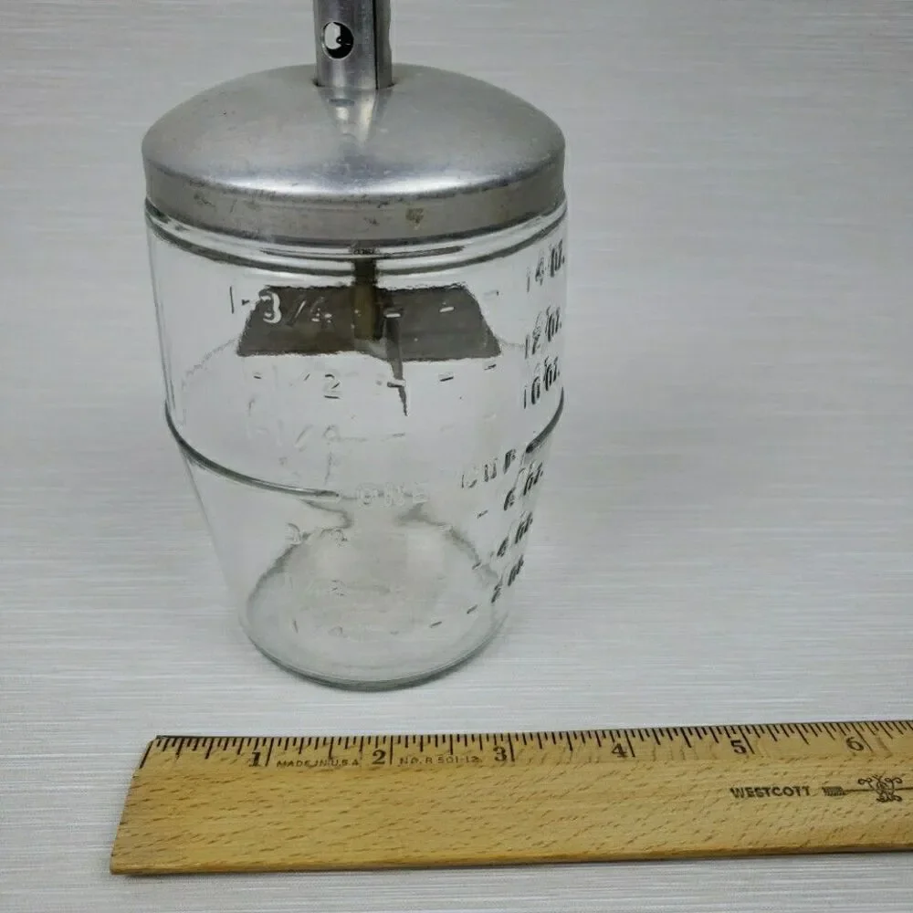 Vintage 14 oz Nut Chopper Red Wood Knob Glass Jar MCM Kitchen Gadget
