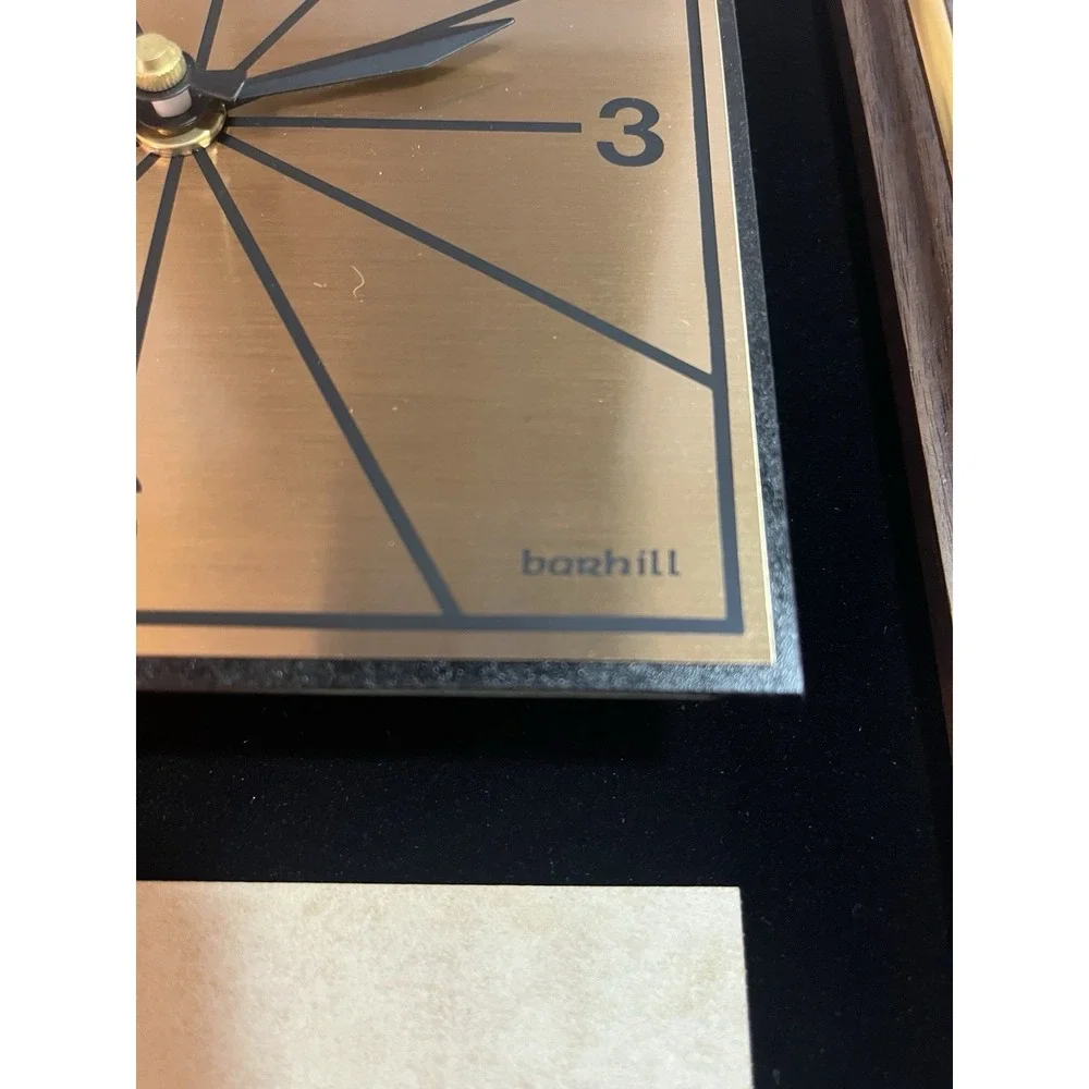 Vtg. Barhill Quartz Wood & Black Velvet Recognition Wall Clock in‎ Original Box