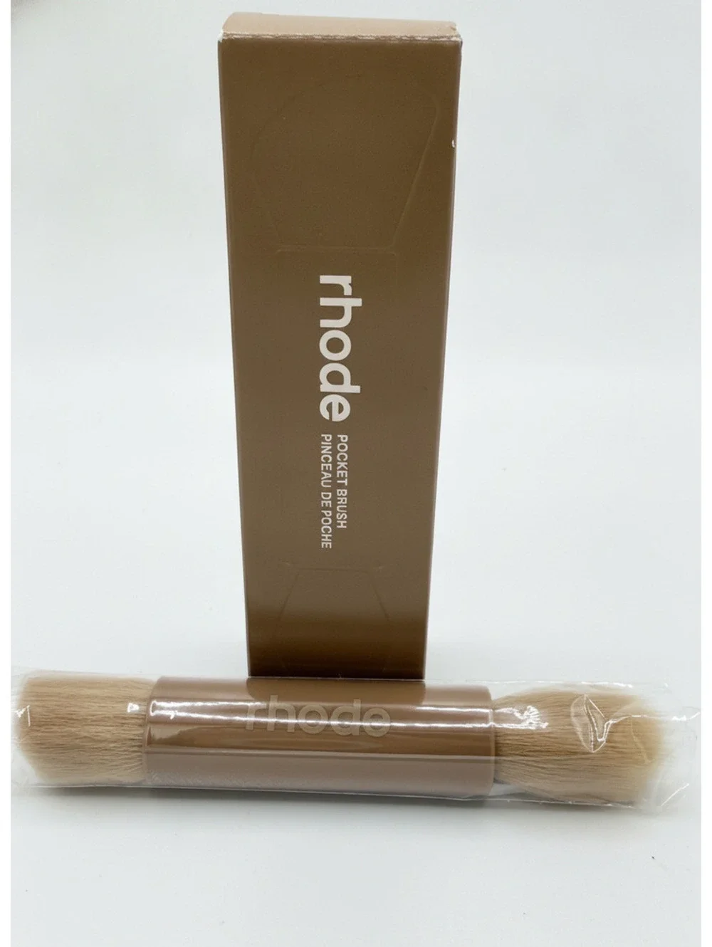 Rhode Pocket Brush Travel Makeup Brush Brown Beige New in Box Authentic Tool