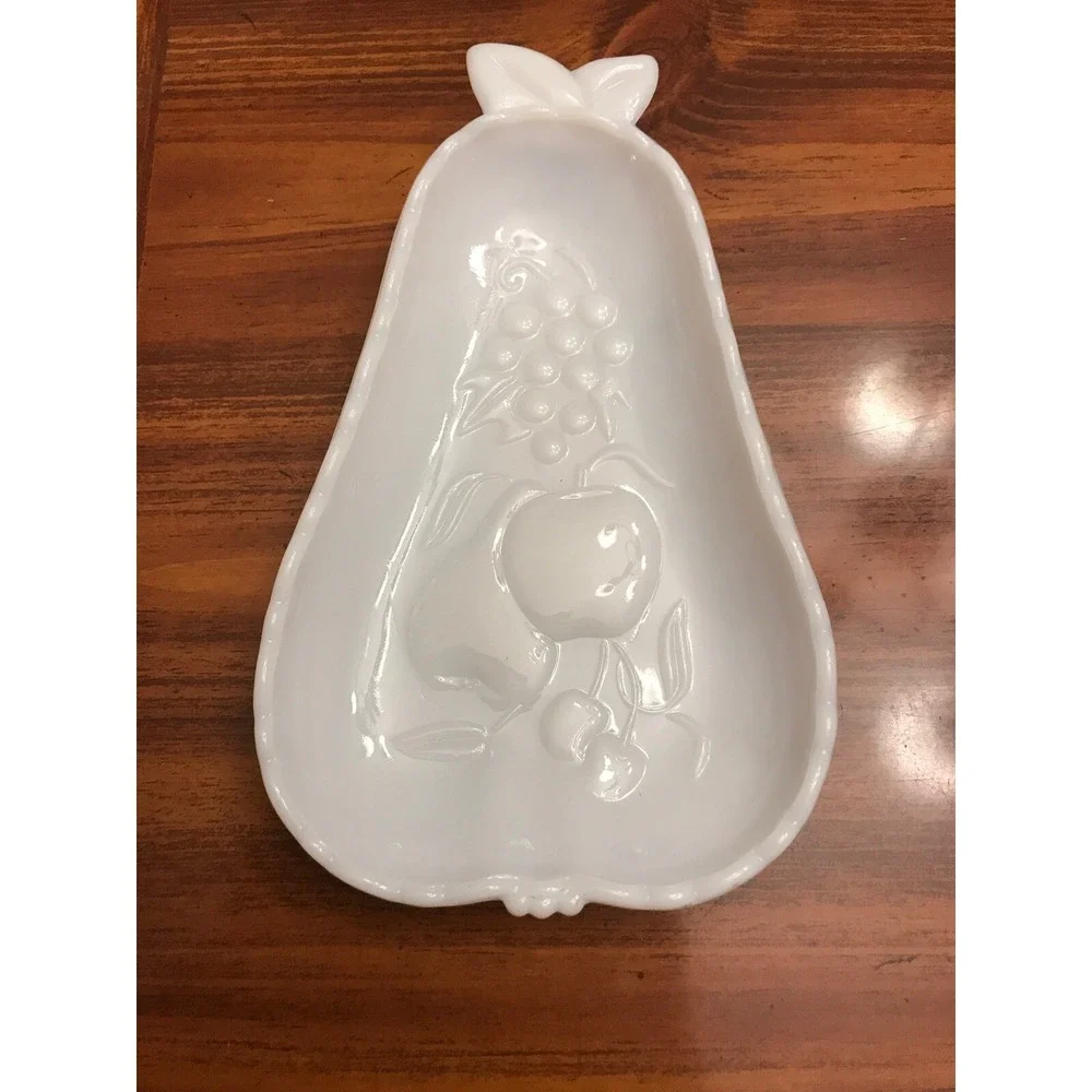 hazel atlas pear shape milk glass‎ tibit dish tray