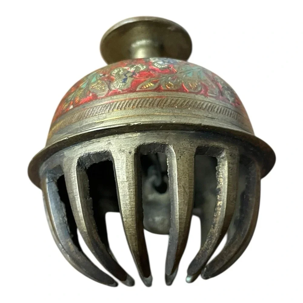 Indian Brass Champleve Enamel Elephant‎ Claw Desk Bell Rajasthan Meenakari