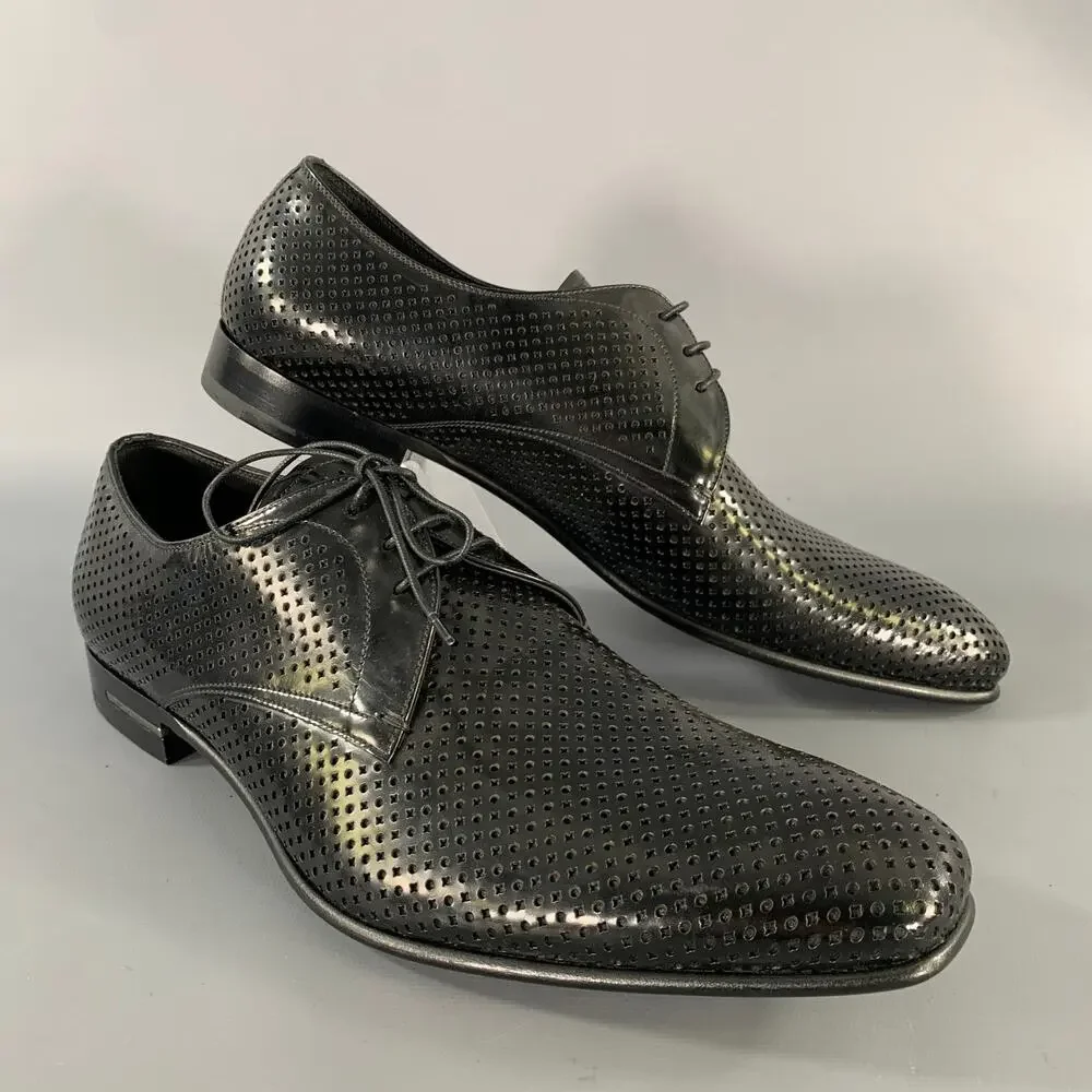 PRADA Size 9 Black Perforated Leather Lace Up Lace Up Shoes
