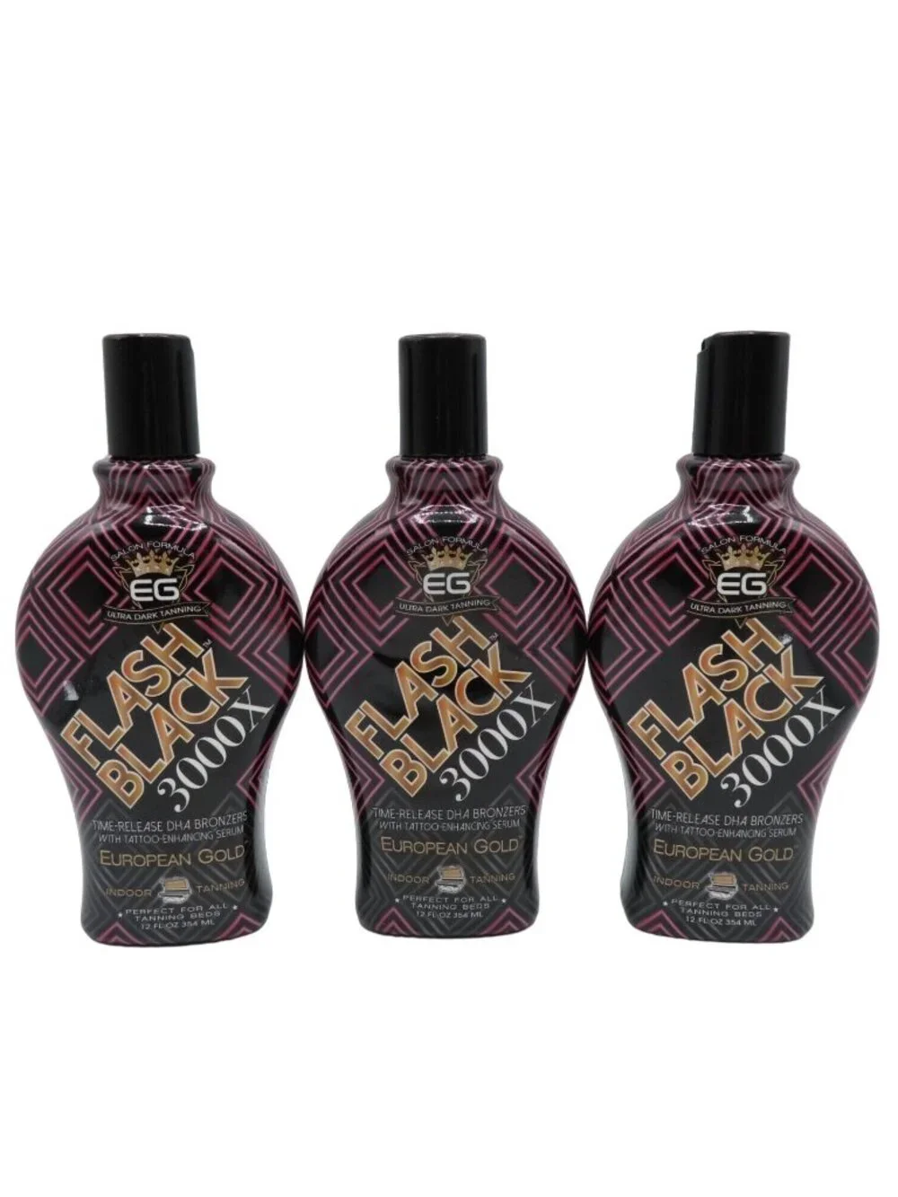 European Gold 3 Pack Flash Black 3000X Indoor Tanning Bed Lotion 12 Fl Oz NEW