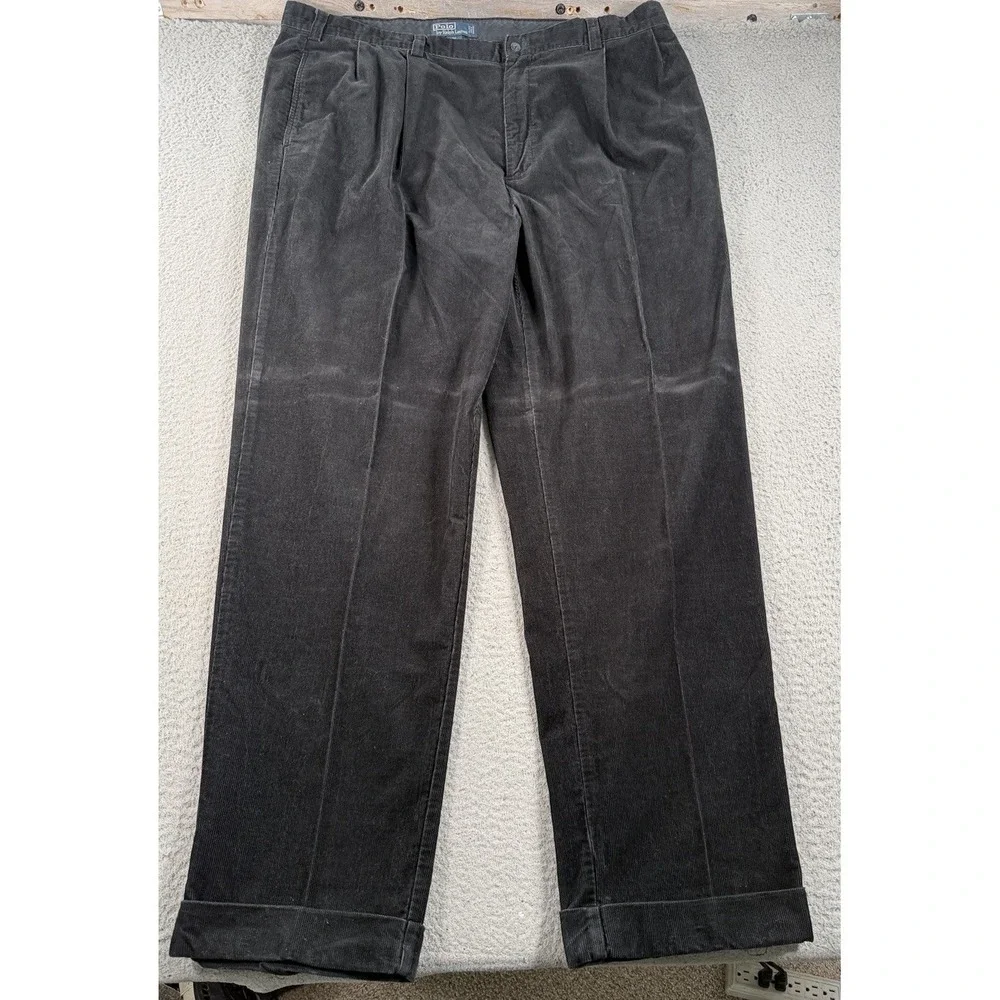 Polo Ralph Lauren Hammond Pant Mens 42x33 Black Pleated Corduroy Trousers