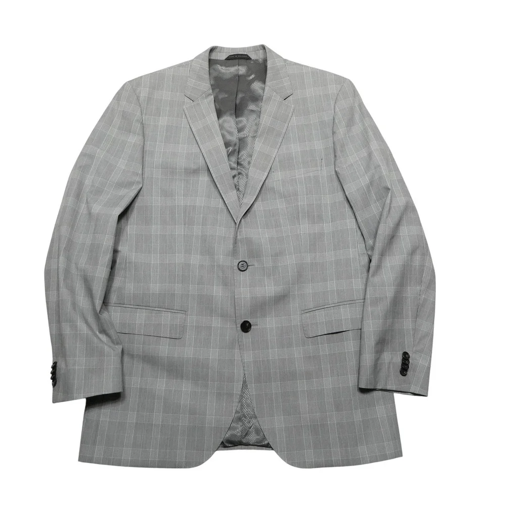 Hugo Boss BOSS Blazer Mens 42L 52 Gray Plaid Stretch Suit Jacket The James3