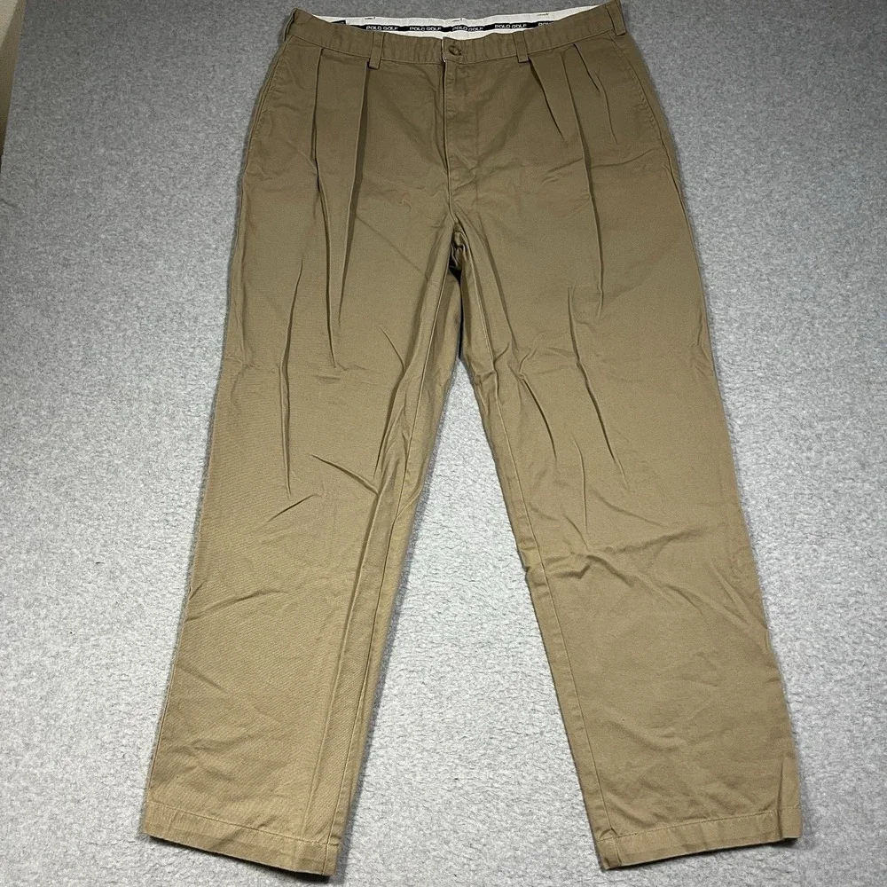 Polo Ralph Lauren Pants Mens 38x32 (Fit 36x31) Beige Chino Golf Pleated Straight