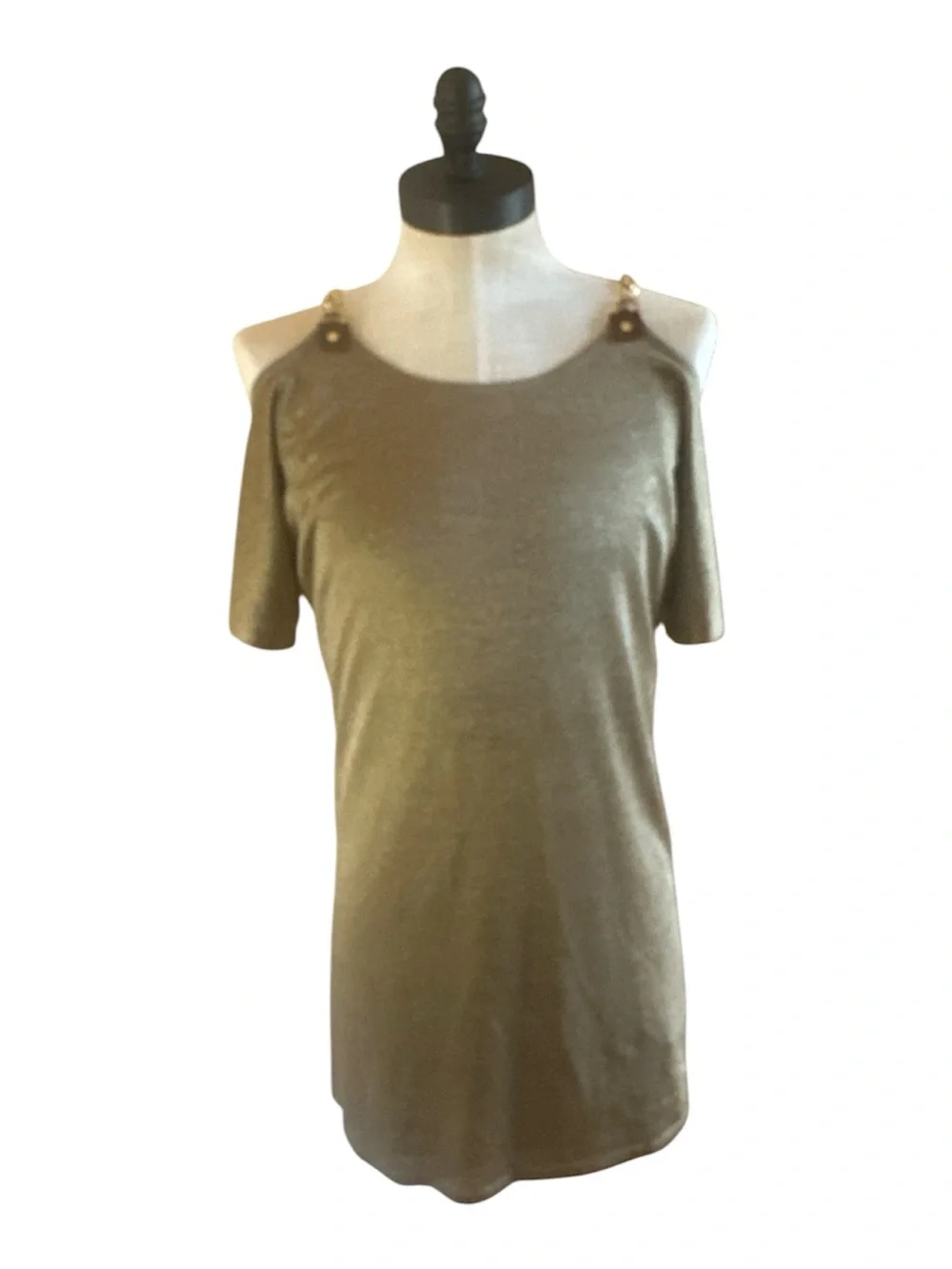 Michael Kors Olive Green Cold-Shoulder Tunic with Gold Hardware