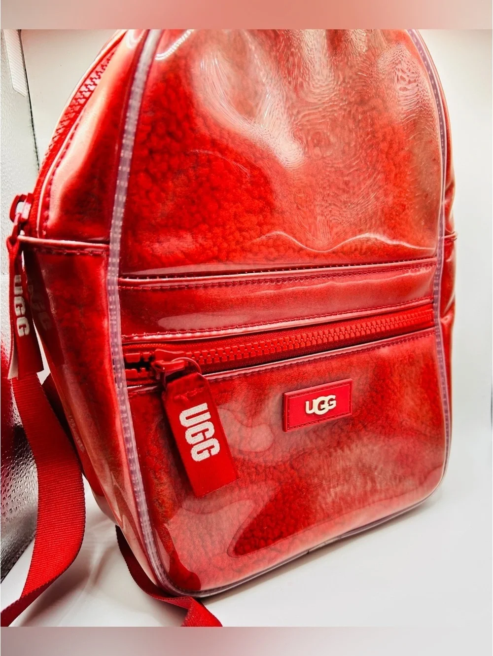 UGG Dannie II Red Clear Mini Backpack with Front Zip Pocket Discontinued GC