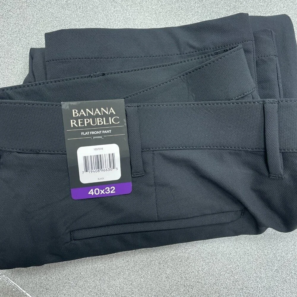 NEW Banana Republic Men's 40x32 Flat Front Pants Black Polyester G1366