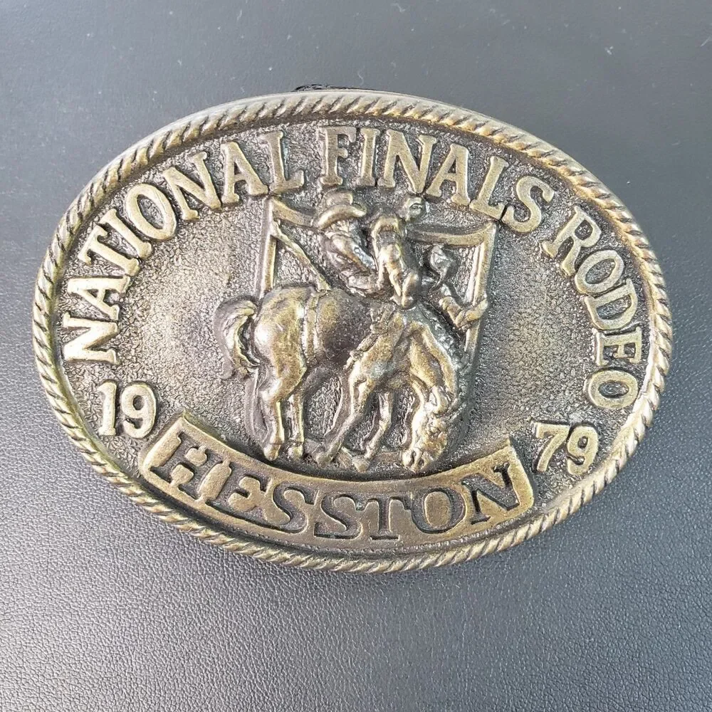 1979 Hesston National Finals Rodeo Brass Belt Buckle Fifth Edition Cowboy Bronc