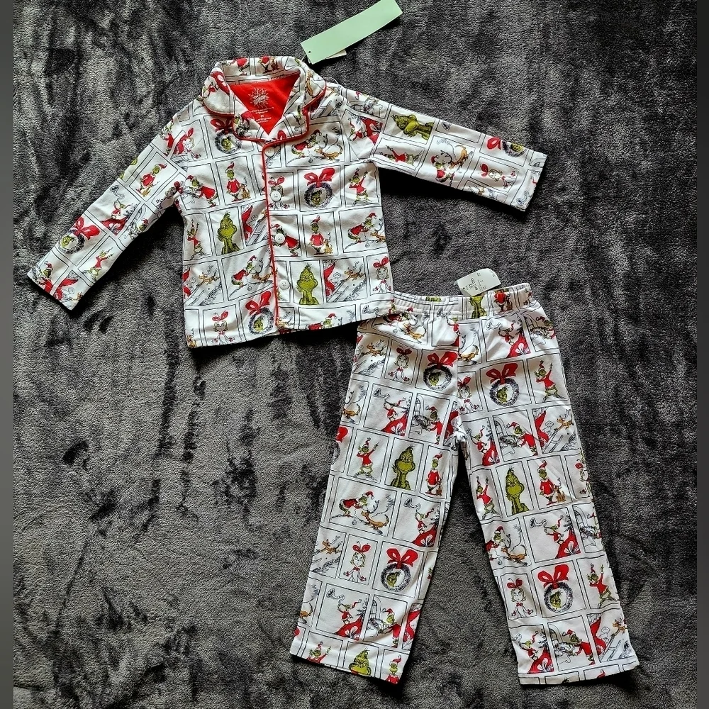 NWT Dr Seuss The Grinch Christmas Family Sleep 2 pc Pajama Set Toddler 12m 2t 3t