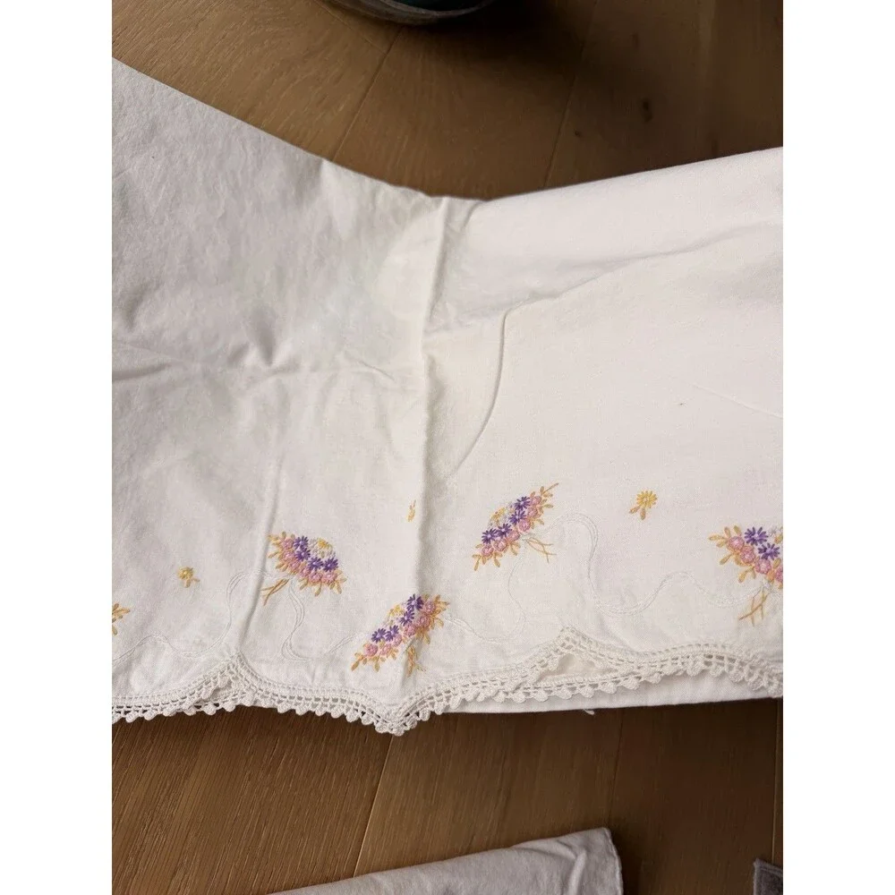 Vintage Handmade Embroidered Standard Pillowcases Lot 3 Floral ￼