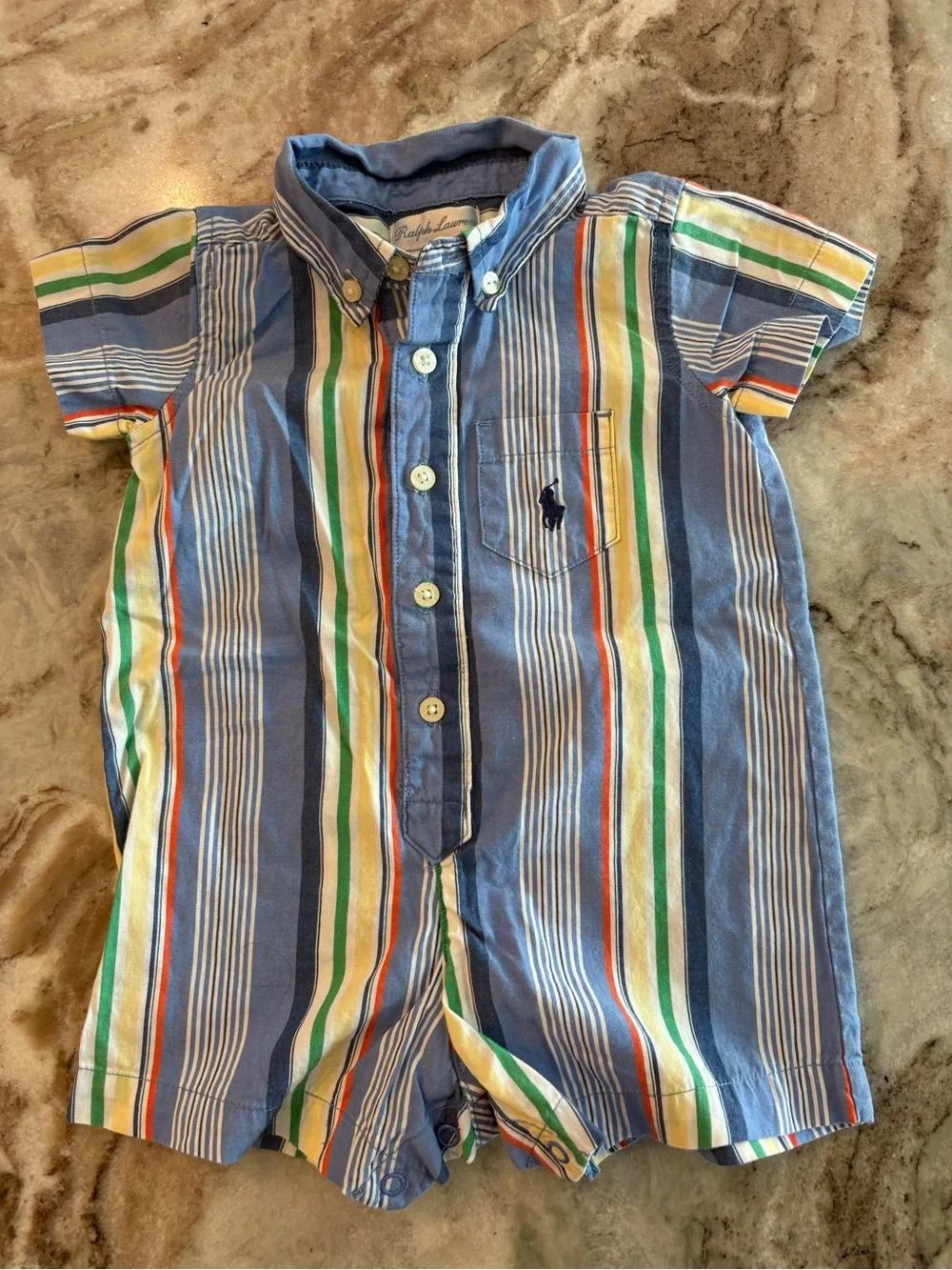 Ralph Lauren Baby Boys One Piece Cotton Button Down Romper Suit Striped 3 months