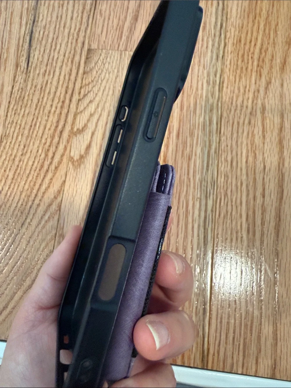 Iphone 16 pro max Purple Wristlet Phone Case with Gold Ring Grip and Card Pocket