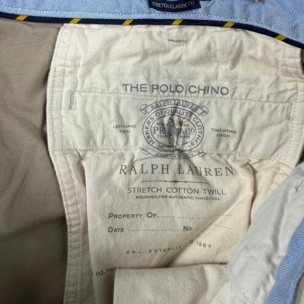 Polo Ralph Lauren Chino Pants Mens 44x34 Tan Stretch Classic Fit Khaki Cotton