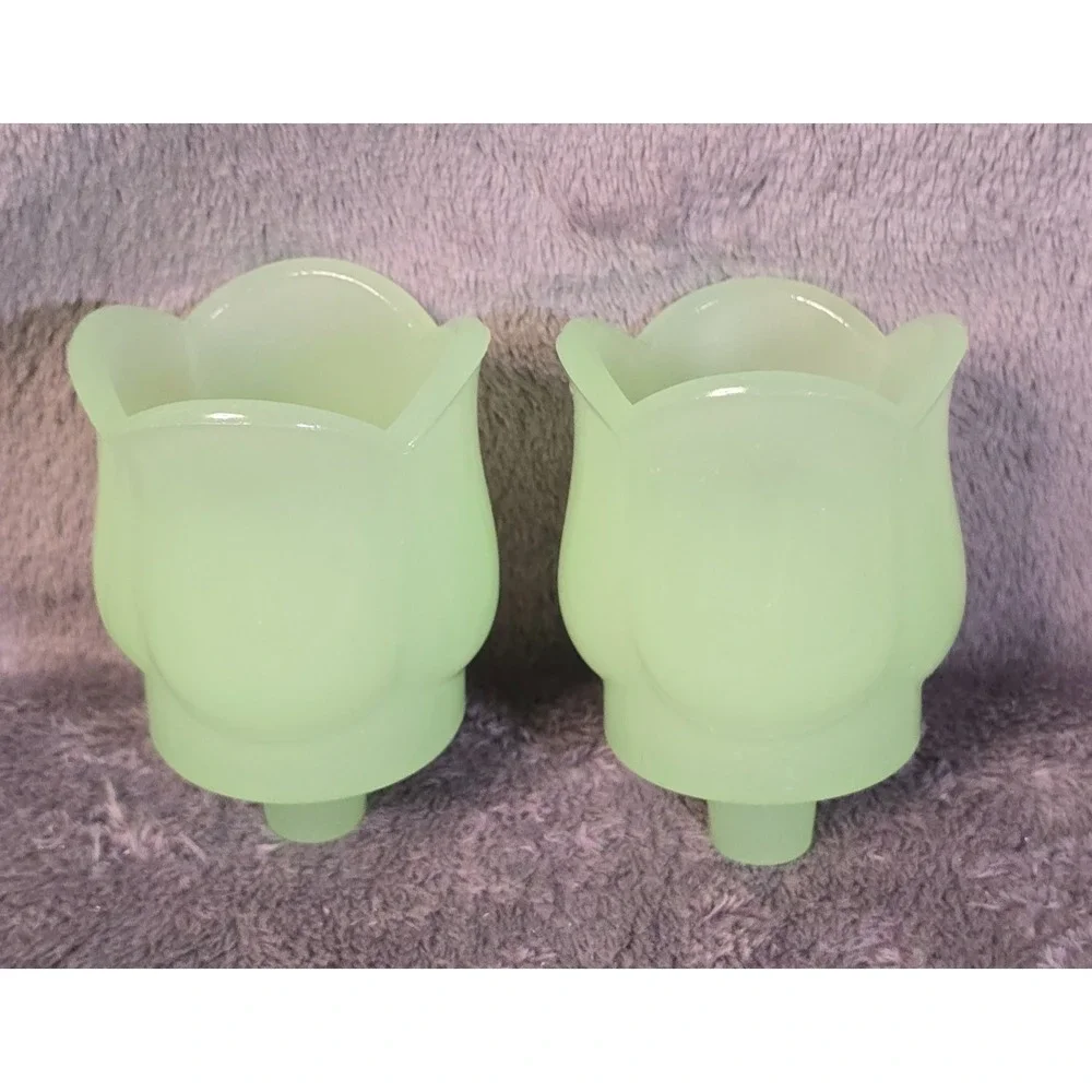 Vintage Jadeite Tulip Votive Candle Holders With Peg Base Set Of Two