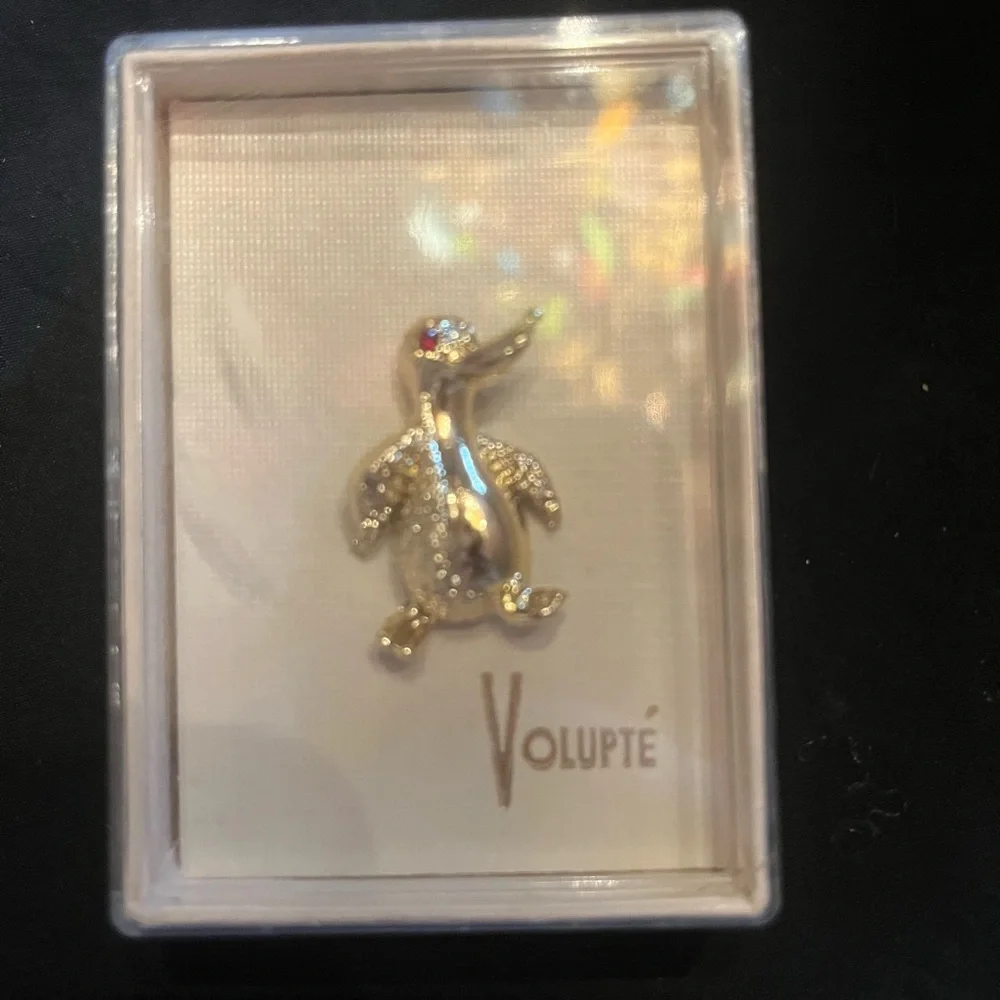 Vintage Volupté Gold Penguin Brooch new in box