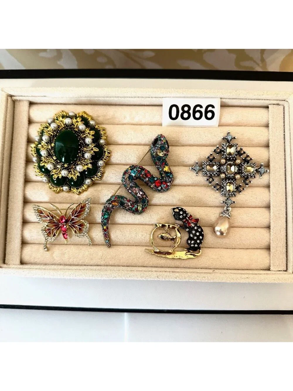 Costume Jewelry Lot Brooches Pin Snake Butterfly Cat Maltese Cross