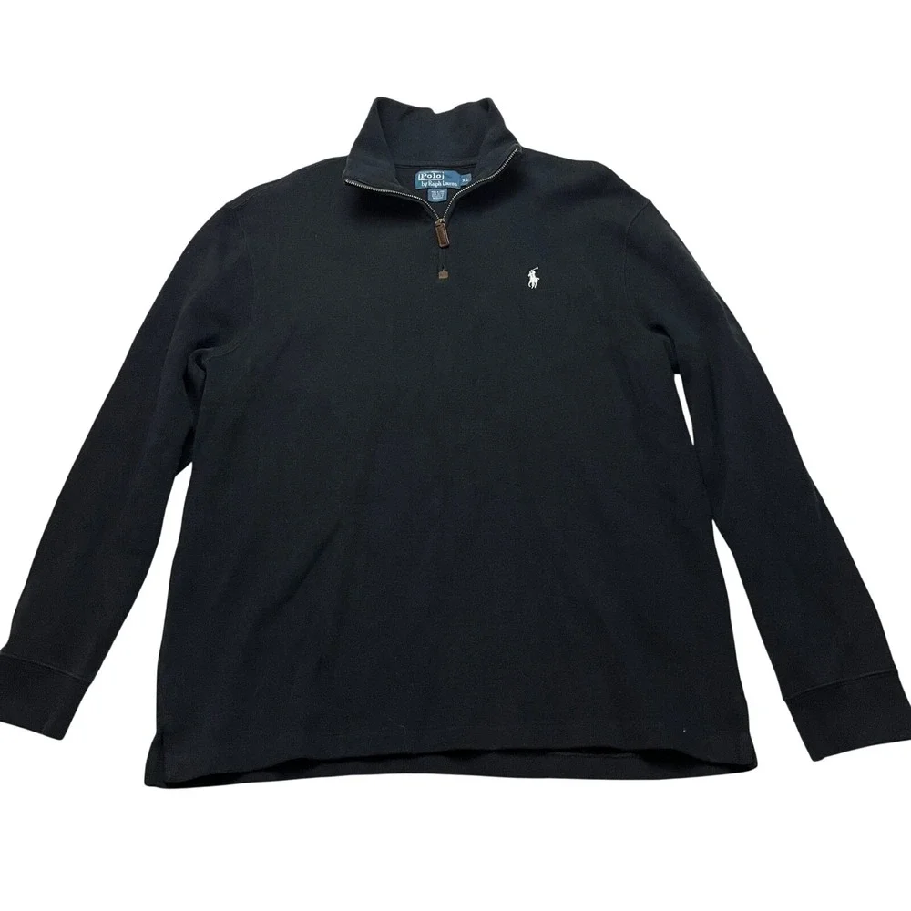 Polo Ralph Lauren Sweater Mens‎ XL Black Quarter Zip Pullover Cotton Knit Pony