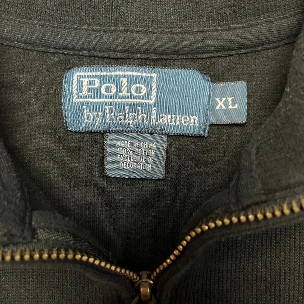 Polo Ralph Lauren Sweater Mens‎ XL Black Quarter Zip Pullover Cotton Knit Pony