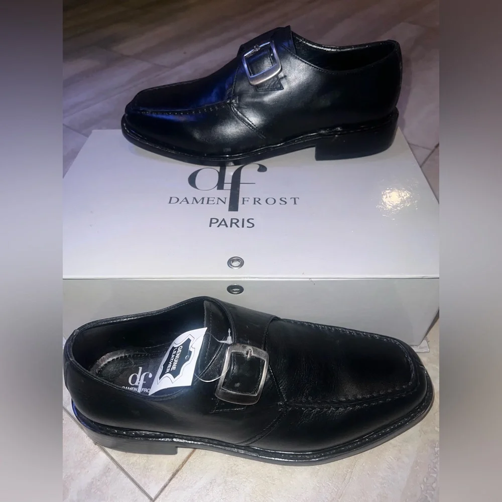 Damen Frost Black Leather Slip-On Loafers Size 8