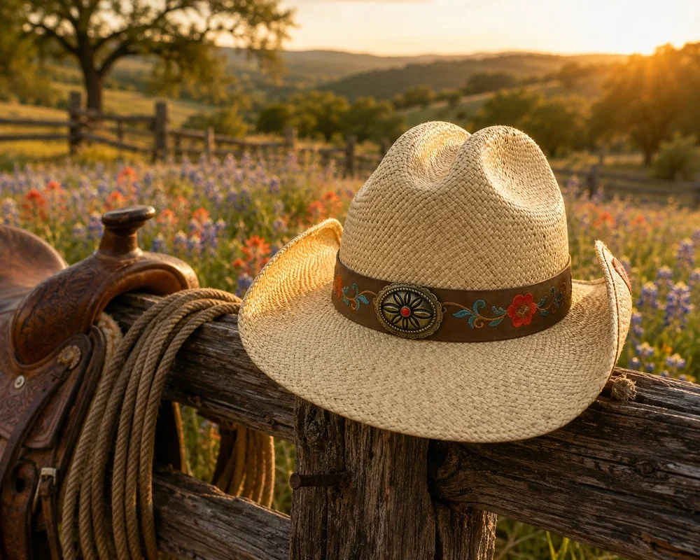 Bullhide Straw Cowboy Hat Sz L Natural Embroidered Floral Concho Western Rodeo