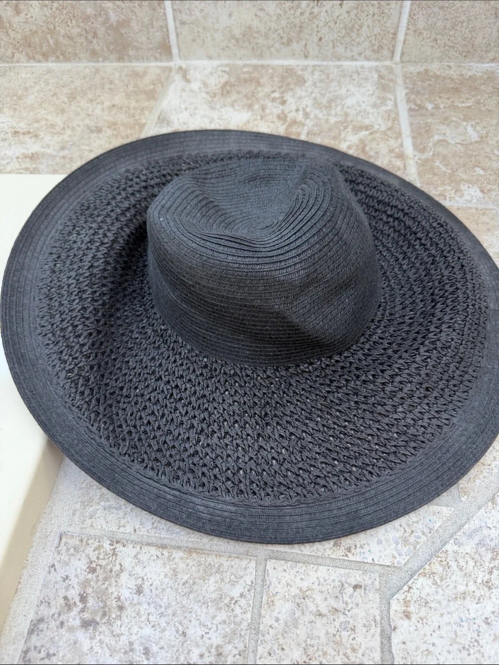 J.Crew Black Crochet Straw Sun Hat