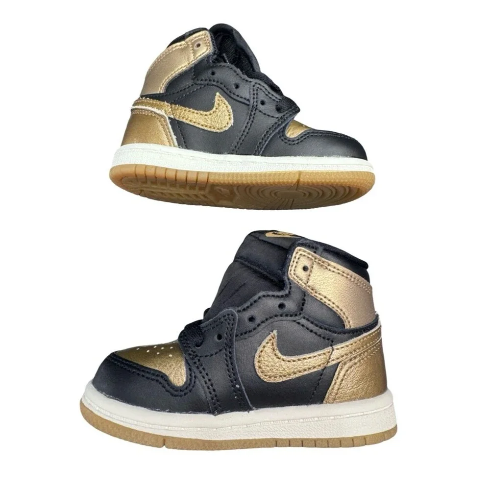 Nike Air Jordan 1 Retro High Black Gold Toddler 6C Sneakers Deadstock
