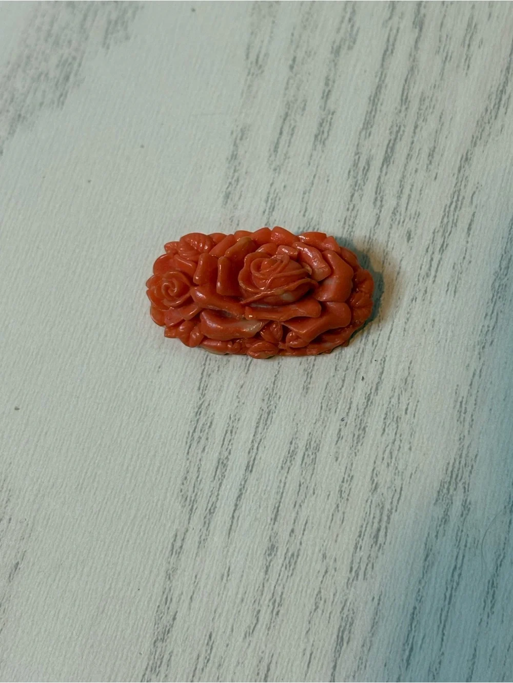 Vintage Hand-Carved Floral Resin Brooch in Coral Red