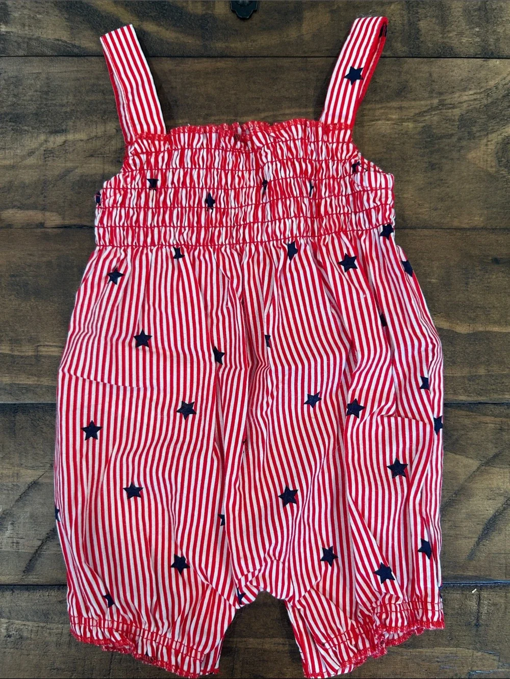Carter's Child of Mine Preemie (0M) Red & White Striped Romper with Navy Stars