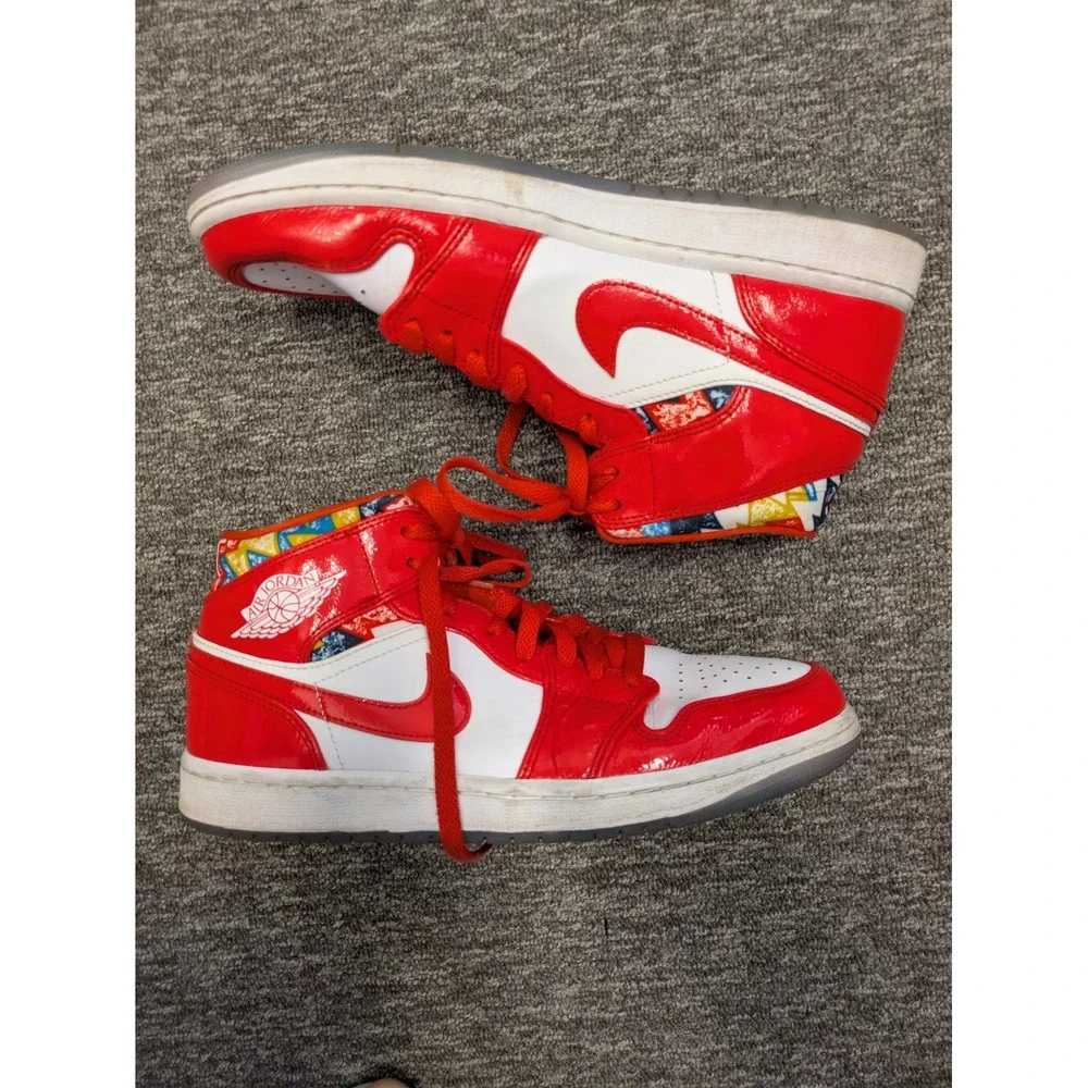 Nike Air Jordan 1 Mid Men's Size 9‎ Chile Red White Patent Leather DC7294-600