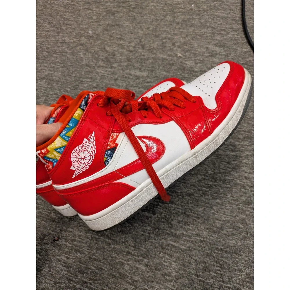 Nike Air Jordan 1 Mid Men's Size 9‎ Chile Red White Patent Leather DC7294-600
