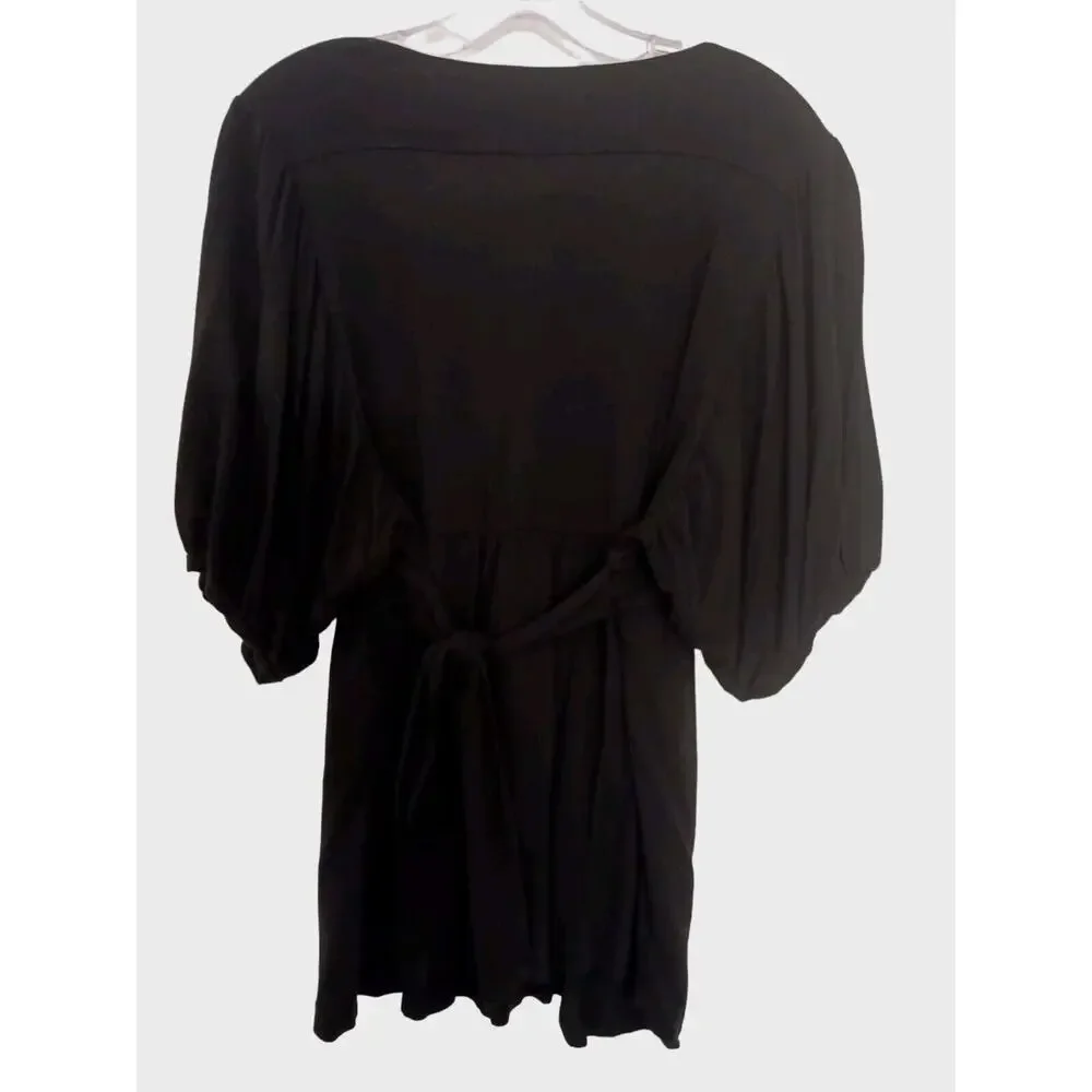 Banana Republic Stretch Tunic Long Top Sz‎ M BLACK Puff Sleeve V-Neck Barbiecore
