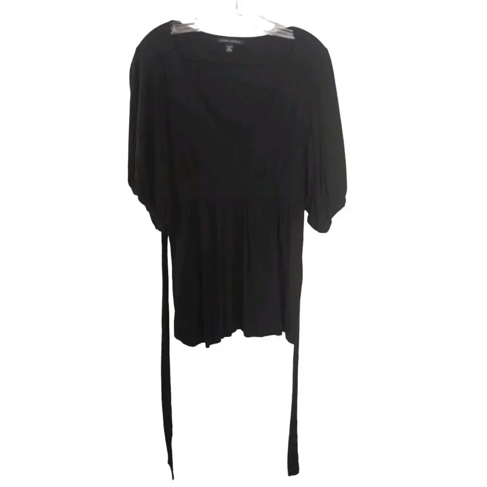 Banana Republic Stretch Tunic Long Top Sz‎ M BLACK Puff Sleeve V-Neck Barbiecore