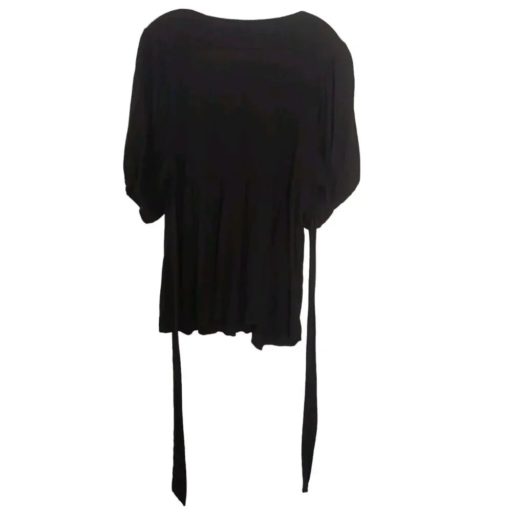 Banana Republic Stretch Tunic Long Top Sz‎ M BLACK Puff Sleeve V-Neck Barbiecore